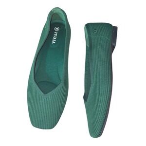 Vivaia Margot Square Toe Ribbed Flats in Green sz 7 Excellent!